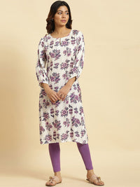 W Floral Printed Keyhole Neck Flared Sleeves Sequinned Straight Kurta