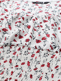 STREET 9 White Floral Printed Puff Sleeves Crepe Top
