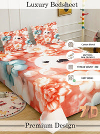Myntra Elegant Orange Kartun Bercetak 400 TC King 7D Cadar & 2 Sarung Bantal 250X225 cm