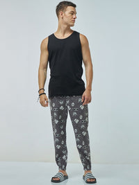 Bewakoof Grey Men Printed Pure Cotton Joggers