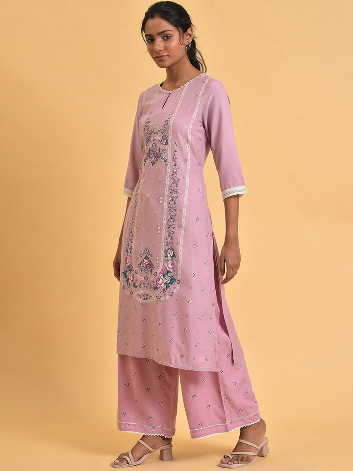 W Floral Printed Keyhole Neck Gotta Patti Kurta