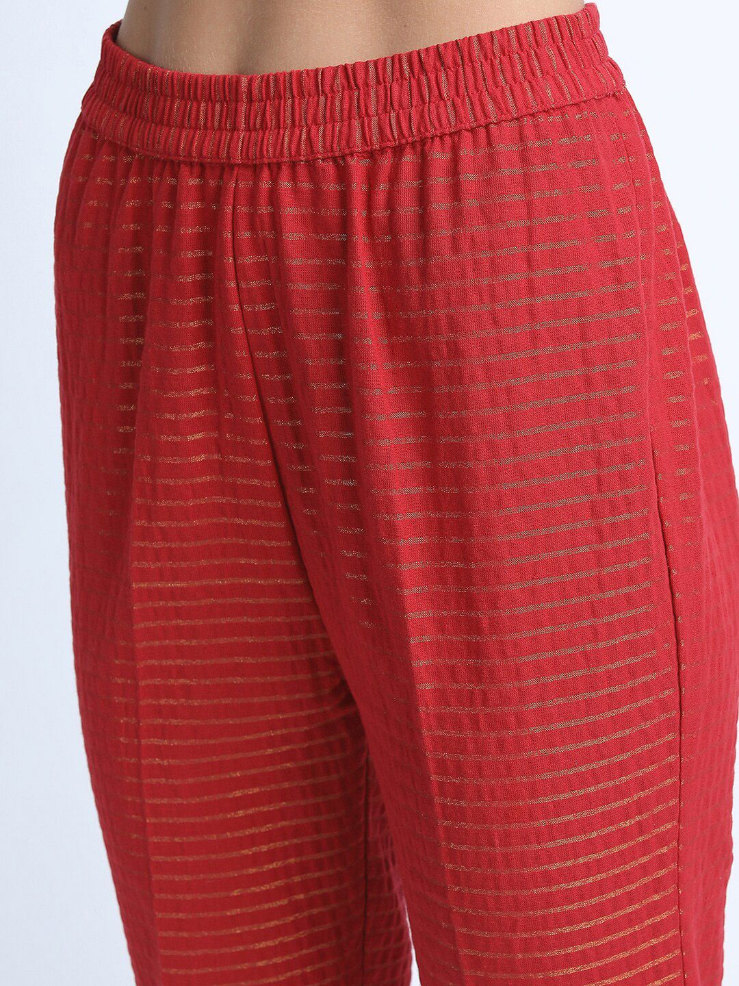 Vishudh Women Red Embroidered Pure Cotton Kurta with Trousers