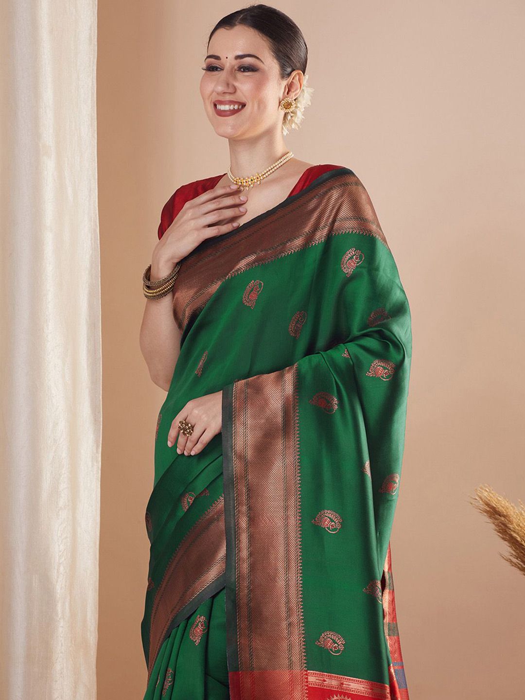 Saree mall Woven Design Ethnic Motifs Zari Paithani Sarees