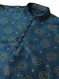 SOJANYA Men Teal Blue & Golden Ethnic Motifs Printed Kurta