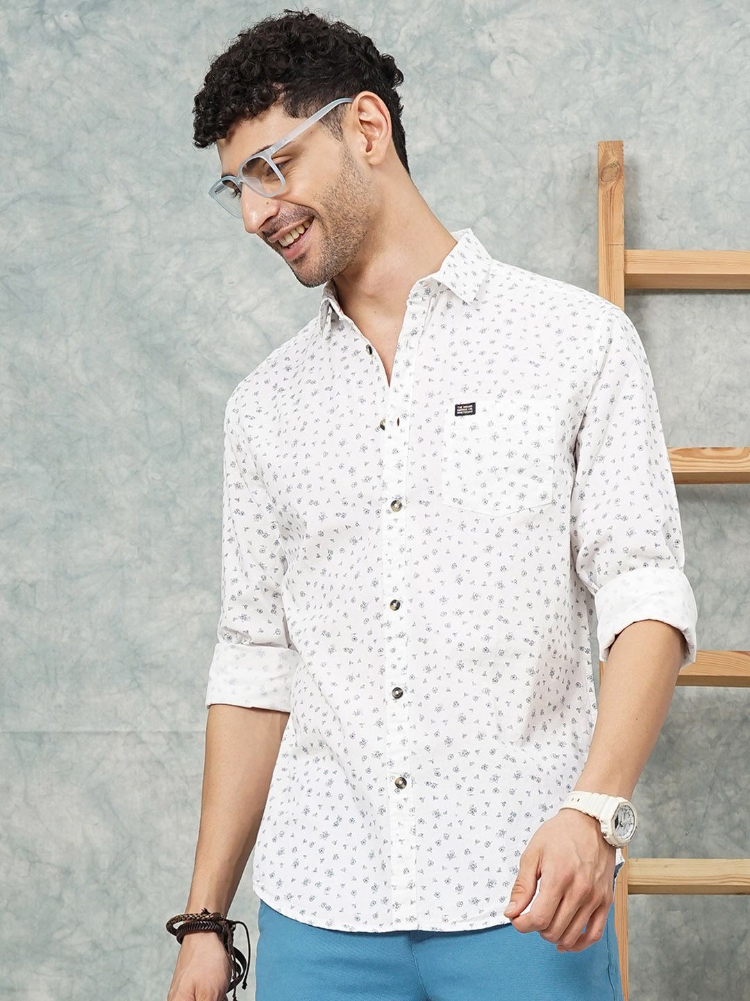 The Indian Garage Co Men White Regular Fit Printed Casual Shirt
