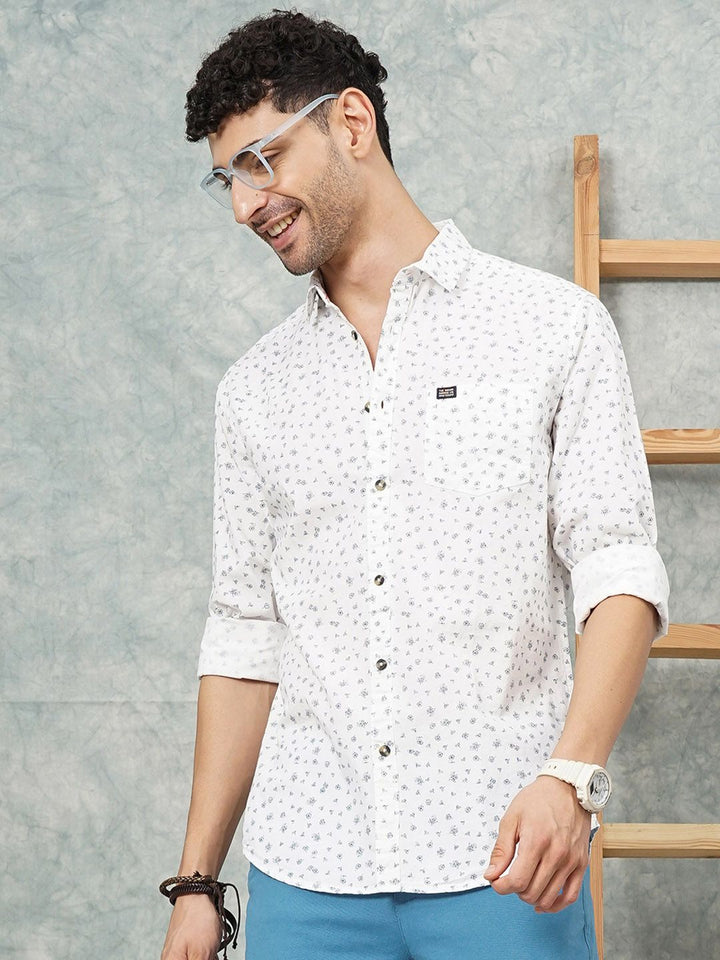 The Indian Garage Co Men White Regular Fit Printed Casual Shirt