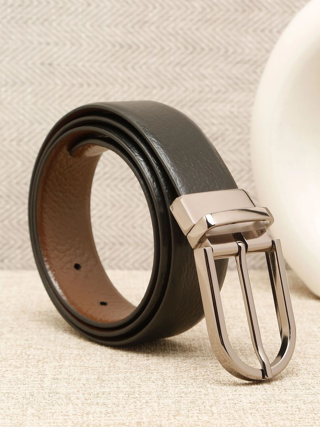 Teakwood Leathers Men Textured Leather Reversible Formal Belt