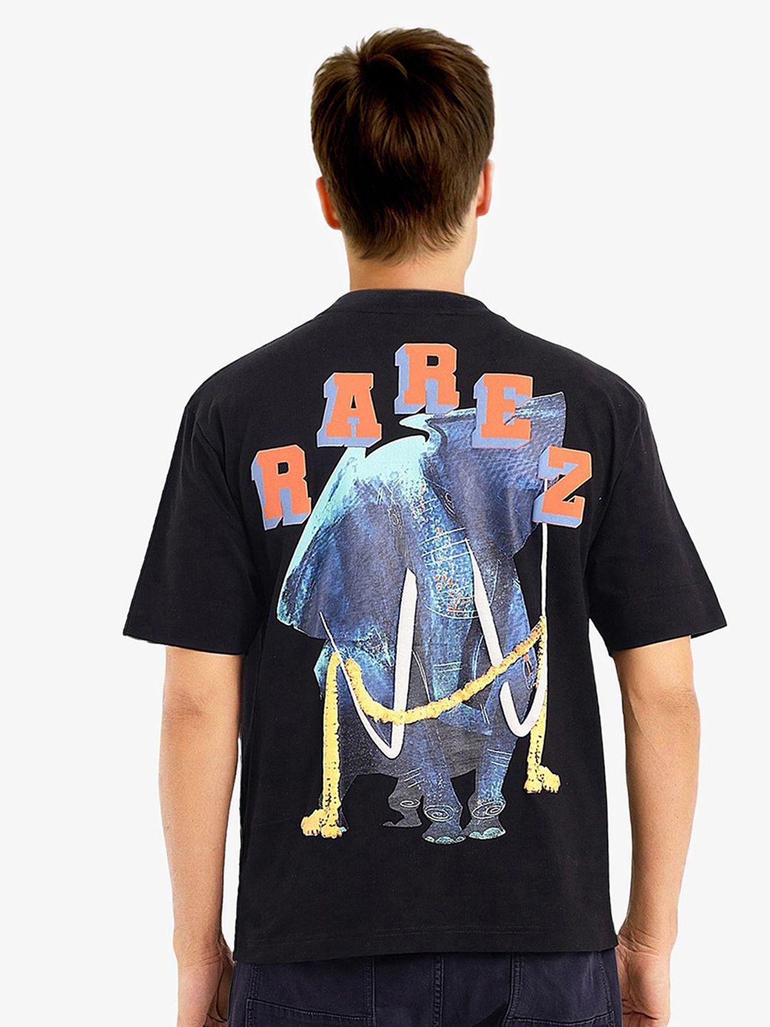 RARE RABBIT Men Graphic Printed Round Neck Cotton Oversized T-Shirt