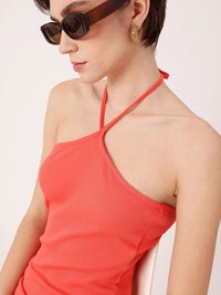 DressBerry Coral Craze 'It Girl' Halter Neck Hugged Ribbed Bodycon Dress