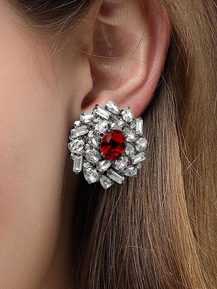 Karatcart perak bersalut zirkonia bersalut floral stud anting-anting
