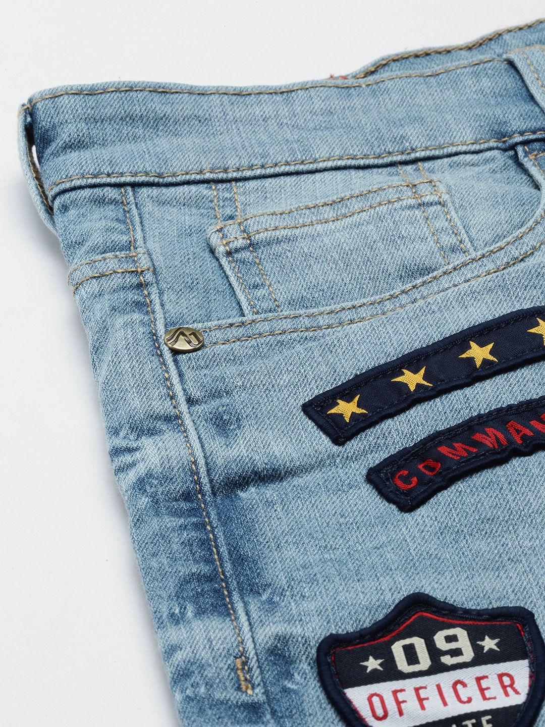 The Indian Garage Co Men Blue Typography Printed Slim Fit Denim Shorts