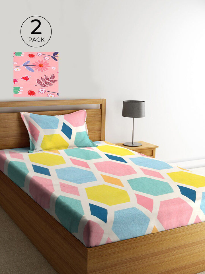 Set KLOTTHE 2 Cadar Bujang Geometrik 210 TC Berbilang Warna Dengan 2 Sarung Bantal