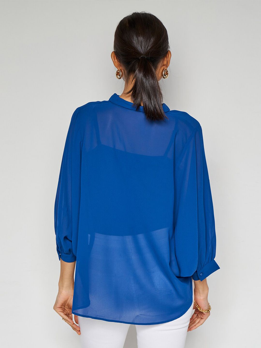 AND Cuffed Sleeves Shirt Style Top