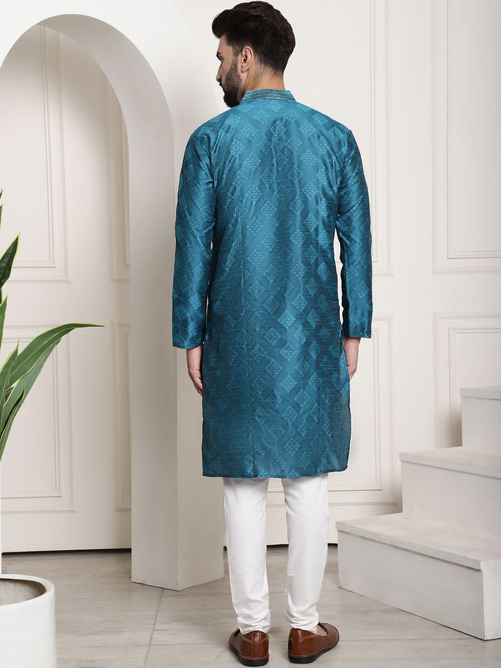 SOJANYA Ethnic Motif Woven Design Mandarin Collar Kurta With Pyjamas