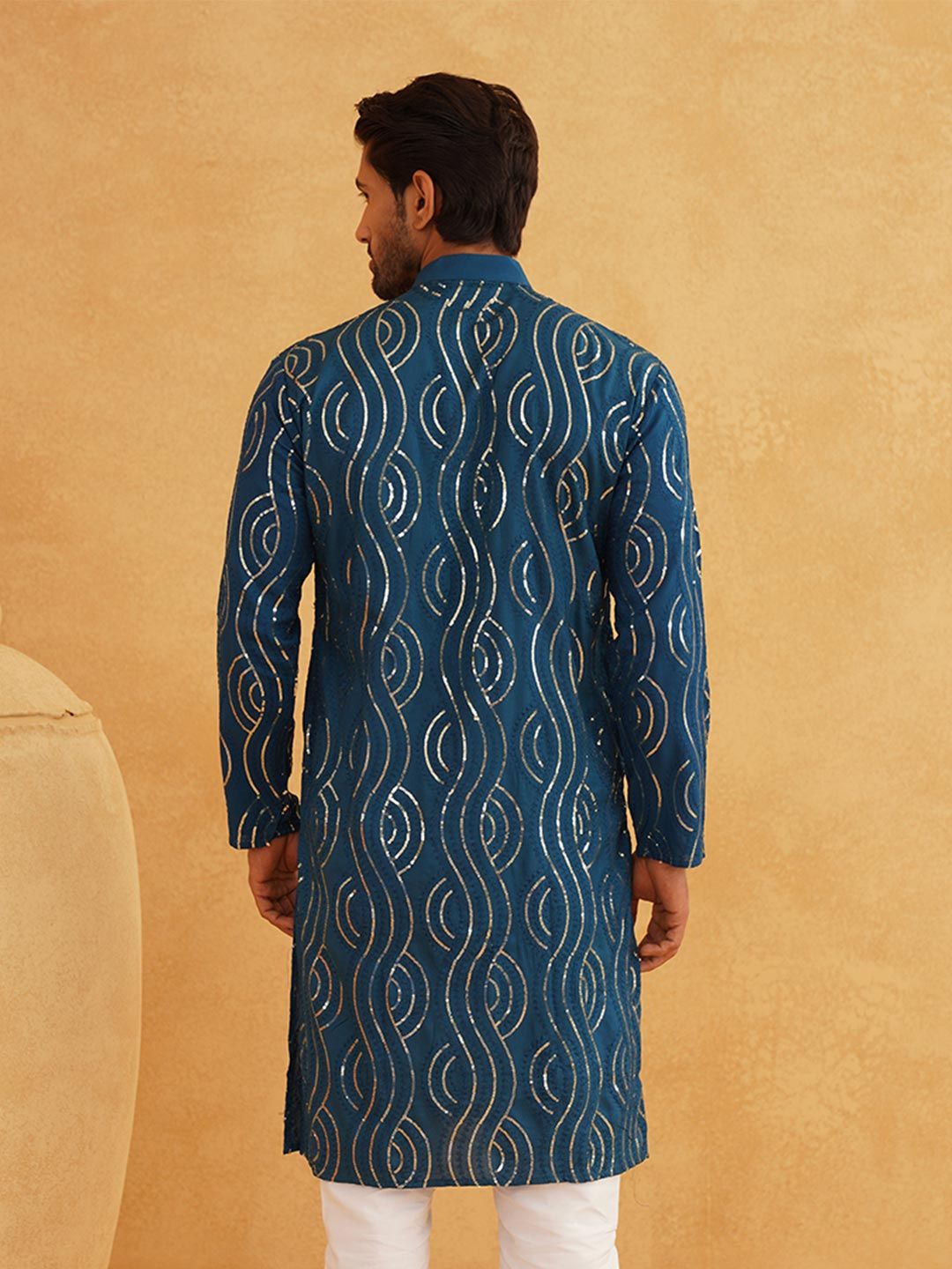SOJANYA Mandarin Collar Sequined Pure Cotton Kurta