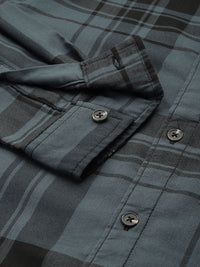 The Indian Garage Co Men Teal Slim Fit Checked Casual Shirt