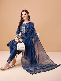 KALINI Floral Printed Kurta & Trousers With Dupatta