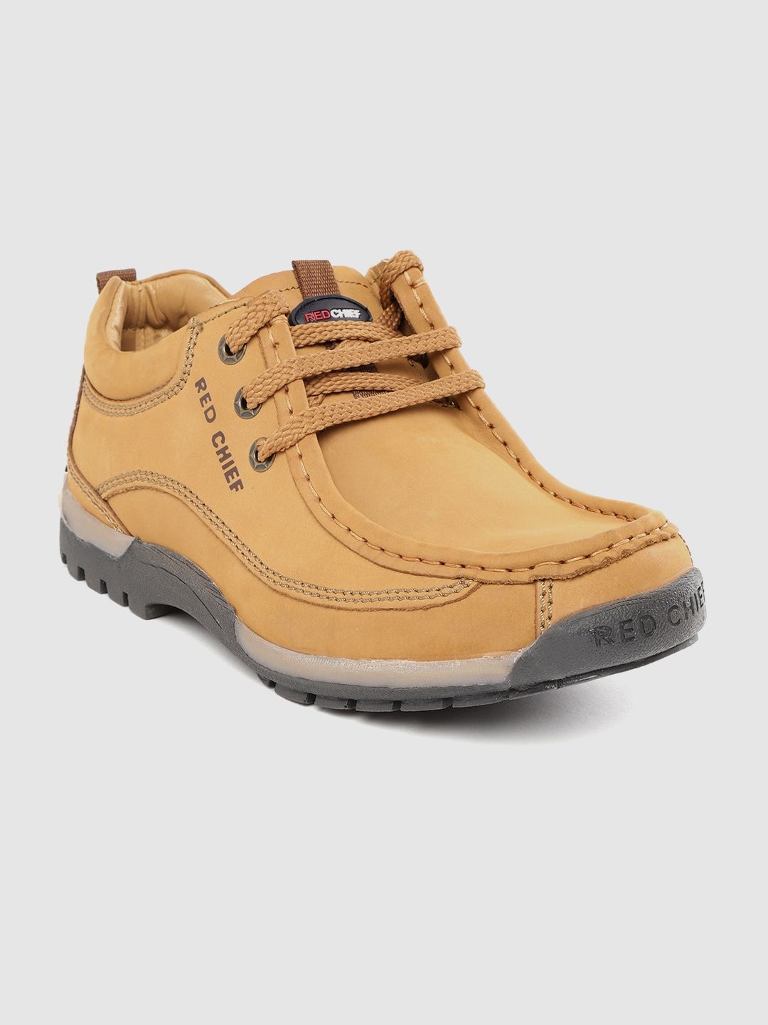 Red Chief Men Camel Brown Solid Leather Flat Boots