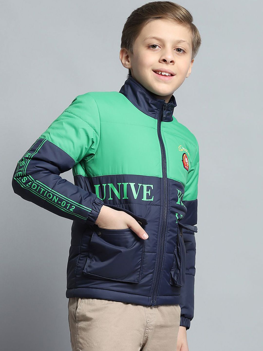 Monte Carlo Boys Mock Collar Colourblocked Casual Lightweight Padded Jacket
