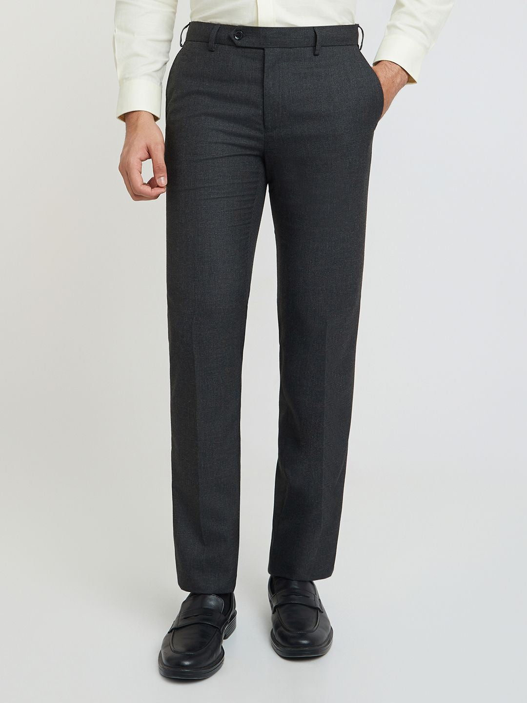 Raymond Men Solid Mid-Rise Slim Fit Formal Trousers