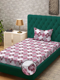 Myntra Elegant Homes Pink & White Geometric 400 TC Single Bedsheet with 1 Pillow Covers