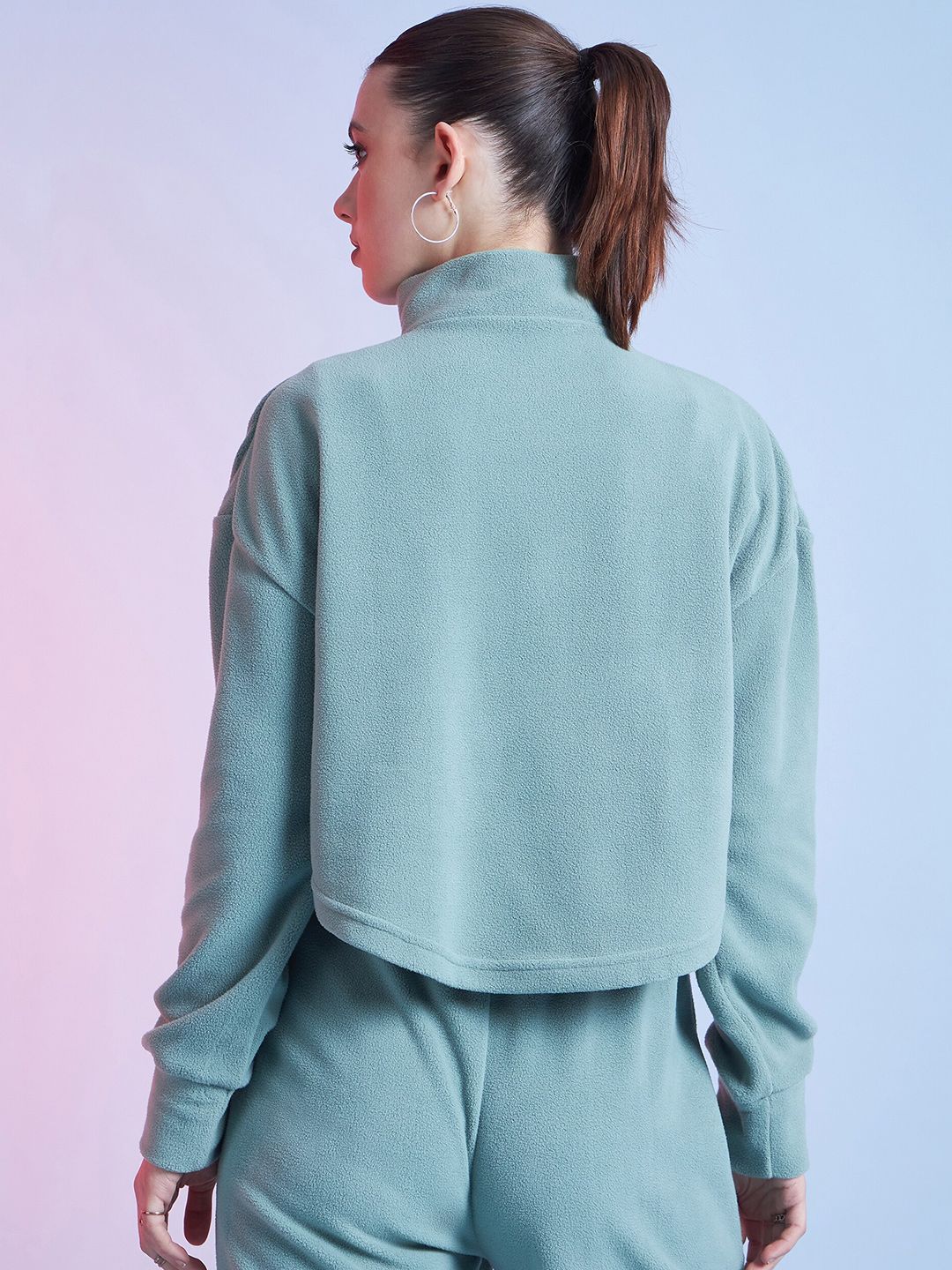STREET 9 Green Mock Collar Crop Sweatshirt