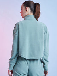 STREET 9 Green Mock Collar Crop Sweatshirt