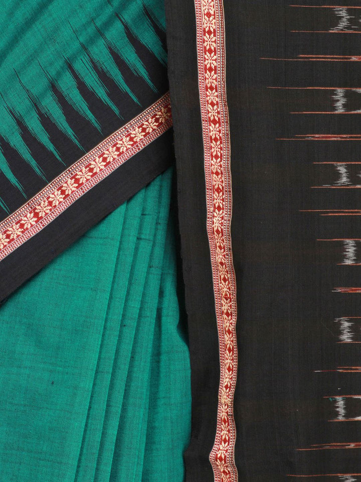 Exotic India Green & Black Temple Border Sambhalpuri Saree with Ikat Weave Pallu