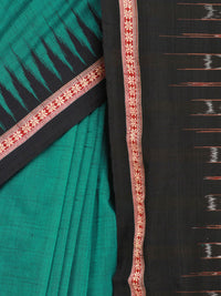 Exotic India Green & Black Temple Border Sambhalpuri Saree with Ikat Weave Pallu