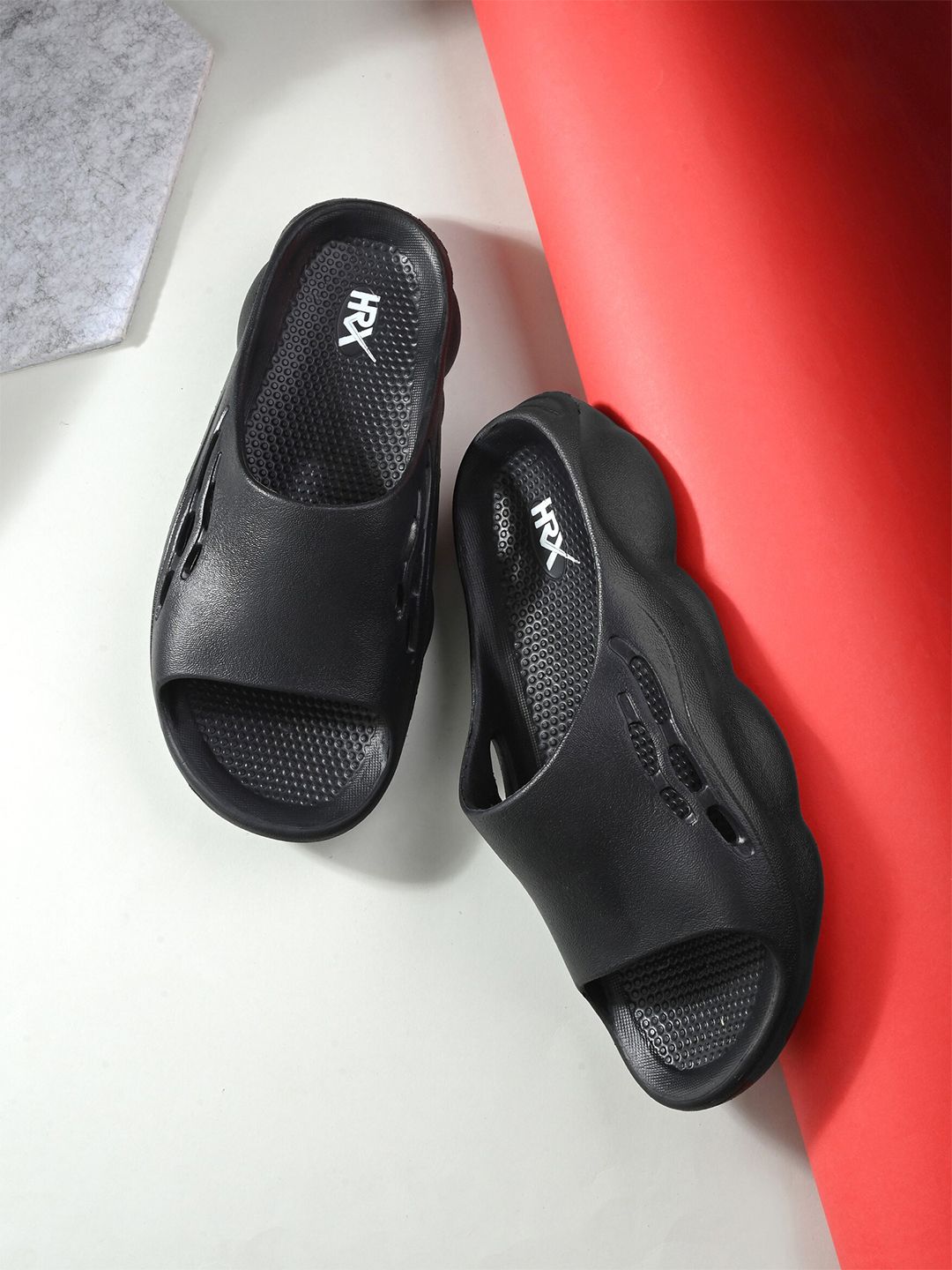 HRX by Hrithik Roshan Men Black Rubber Sliders