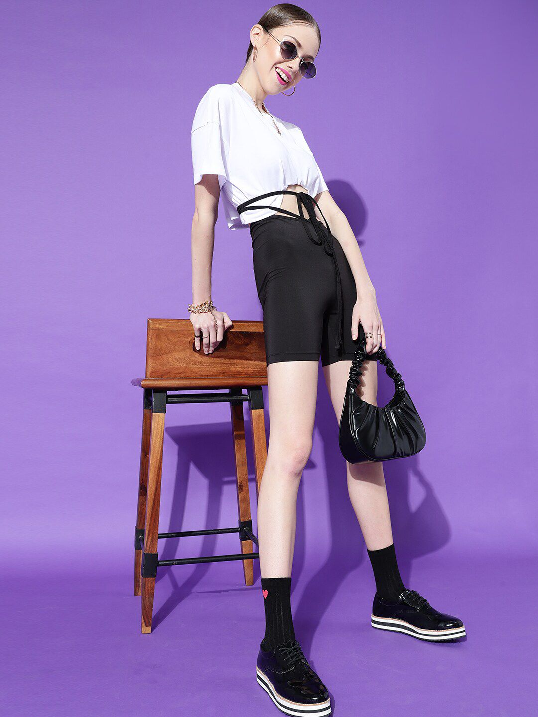 STREET 9 Women Black Slim Fit High-Rise Shorts With Rapid-Dry Technology