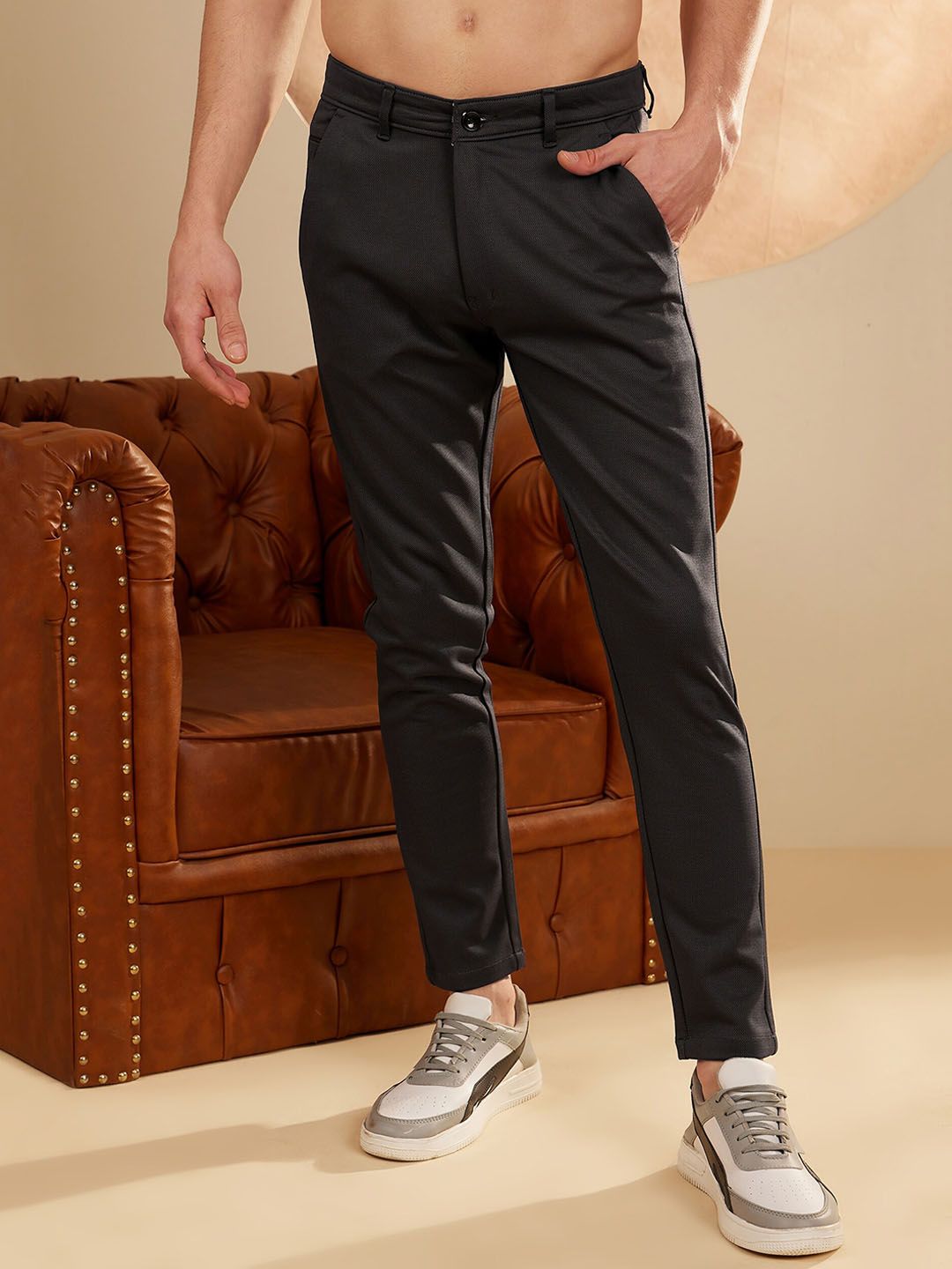 DENNISON Men Smart Tapered Fit Easy Wash 4-Way Lycra Trousers