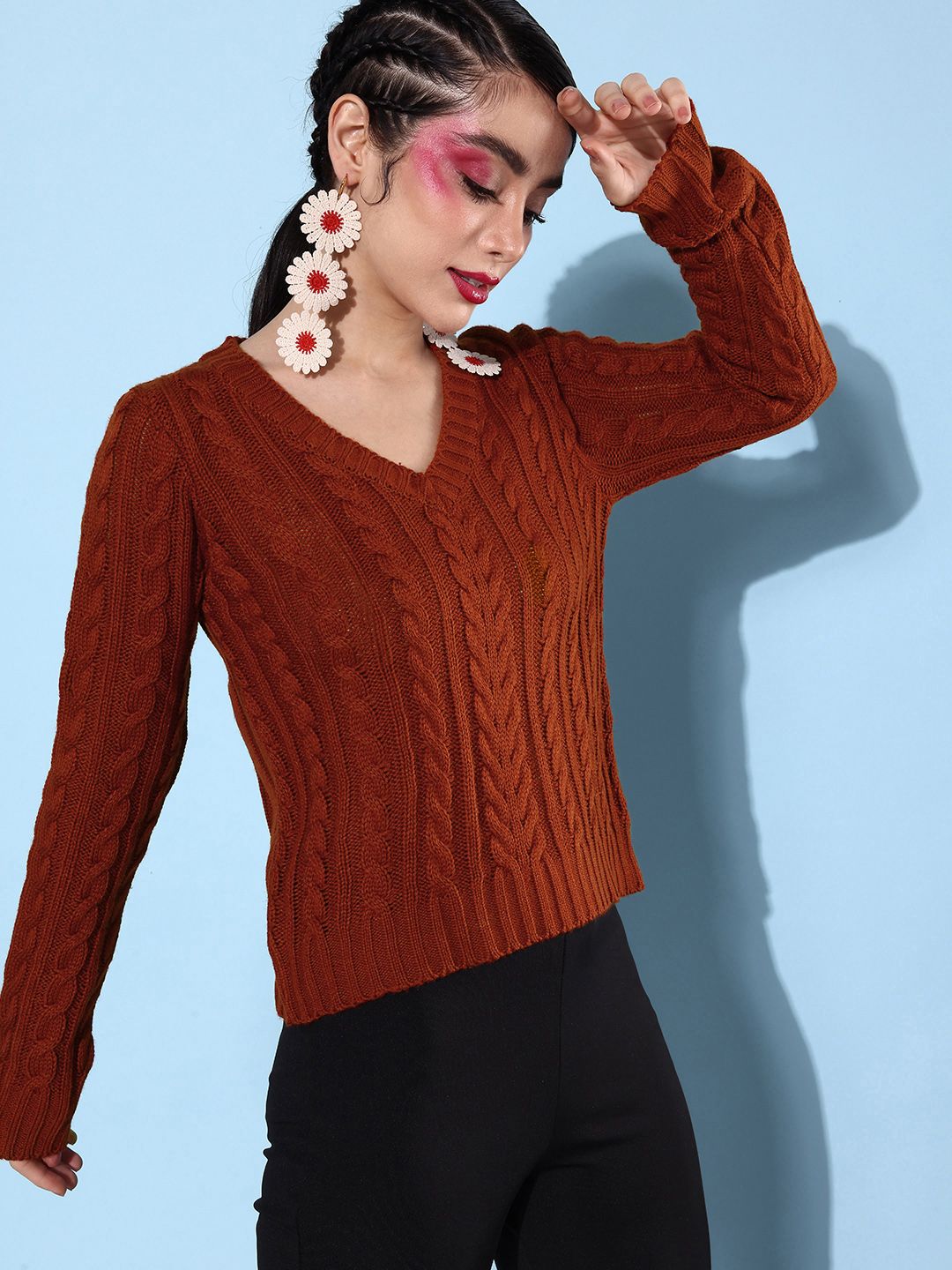 Dressberry Women Cable Knit Long Sleeves Pullover Sweater