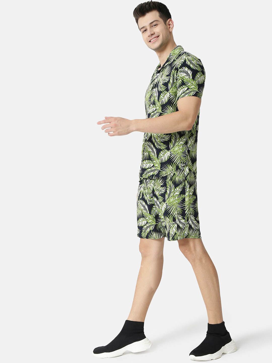 Campus Sutra Men Green & Black Printed Co-Ords