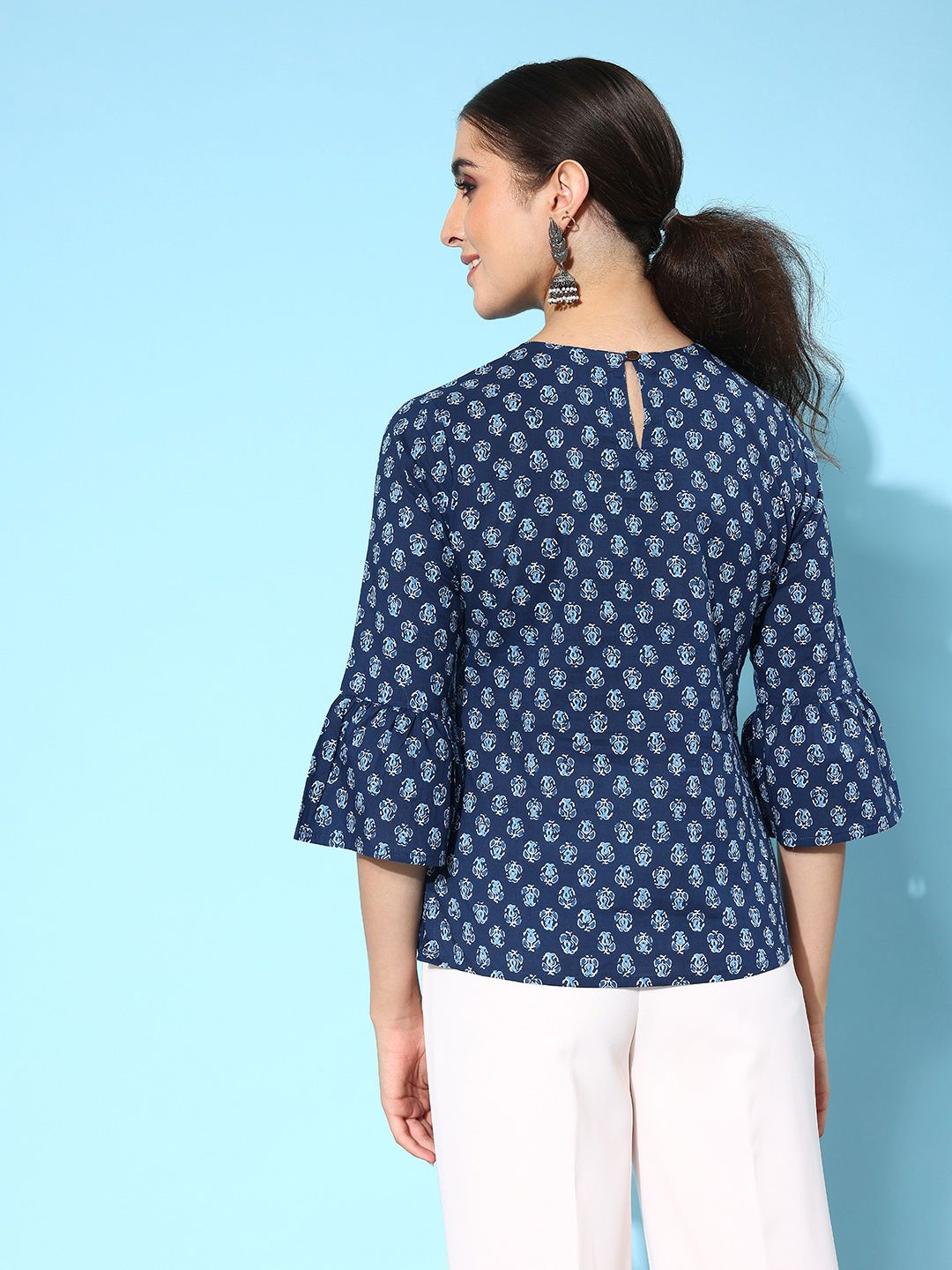 Indo Era Floral Printed Bell Sleeves Kurti