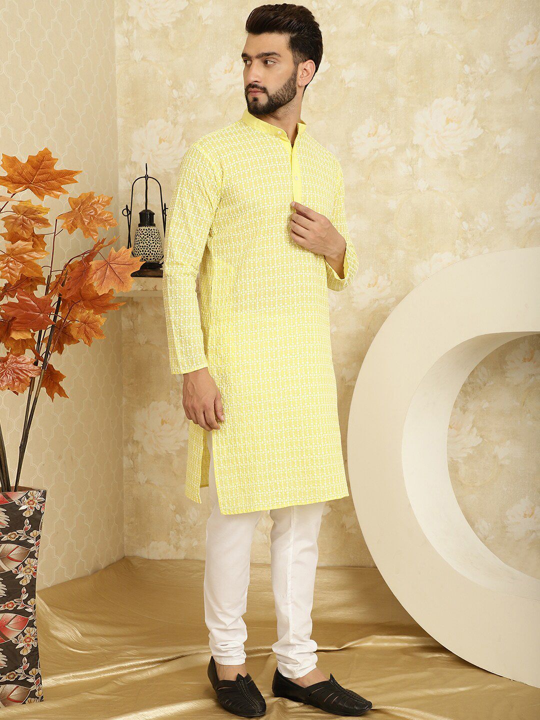 SOJANYA Ethnic Motifs Embroidered Sequinned Pure Cotton Kurta with Pyjamas