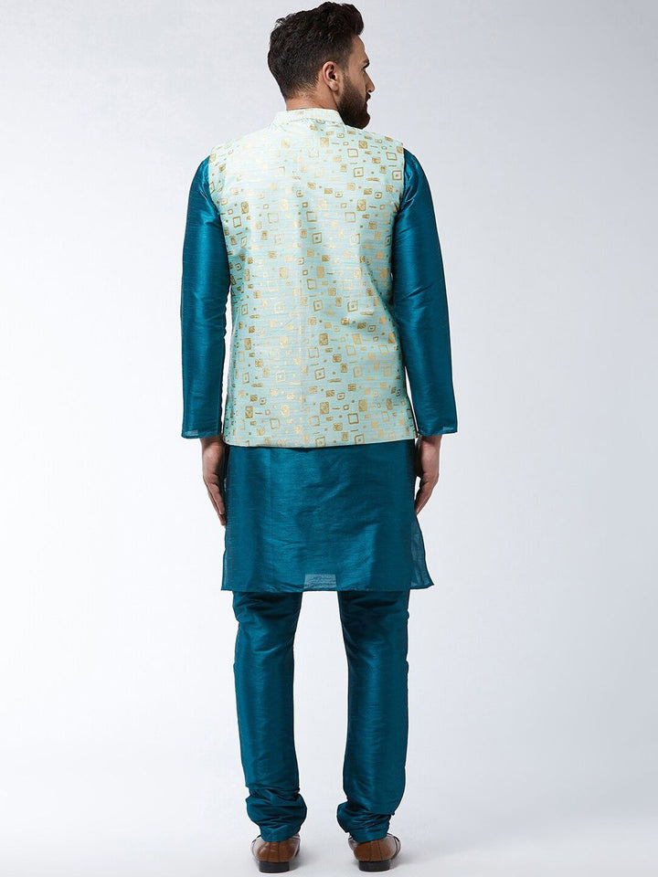SOJANYA Mandarin Collar Straight Kurta with Churidar with Printed Nehru Jacket