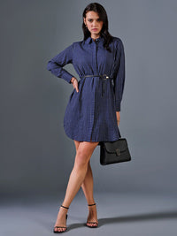 AND Striped Shirt Collar Linen Shirt Dress