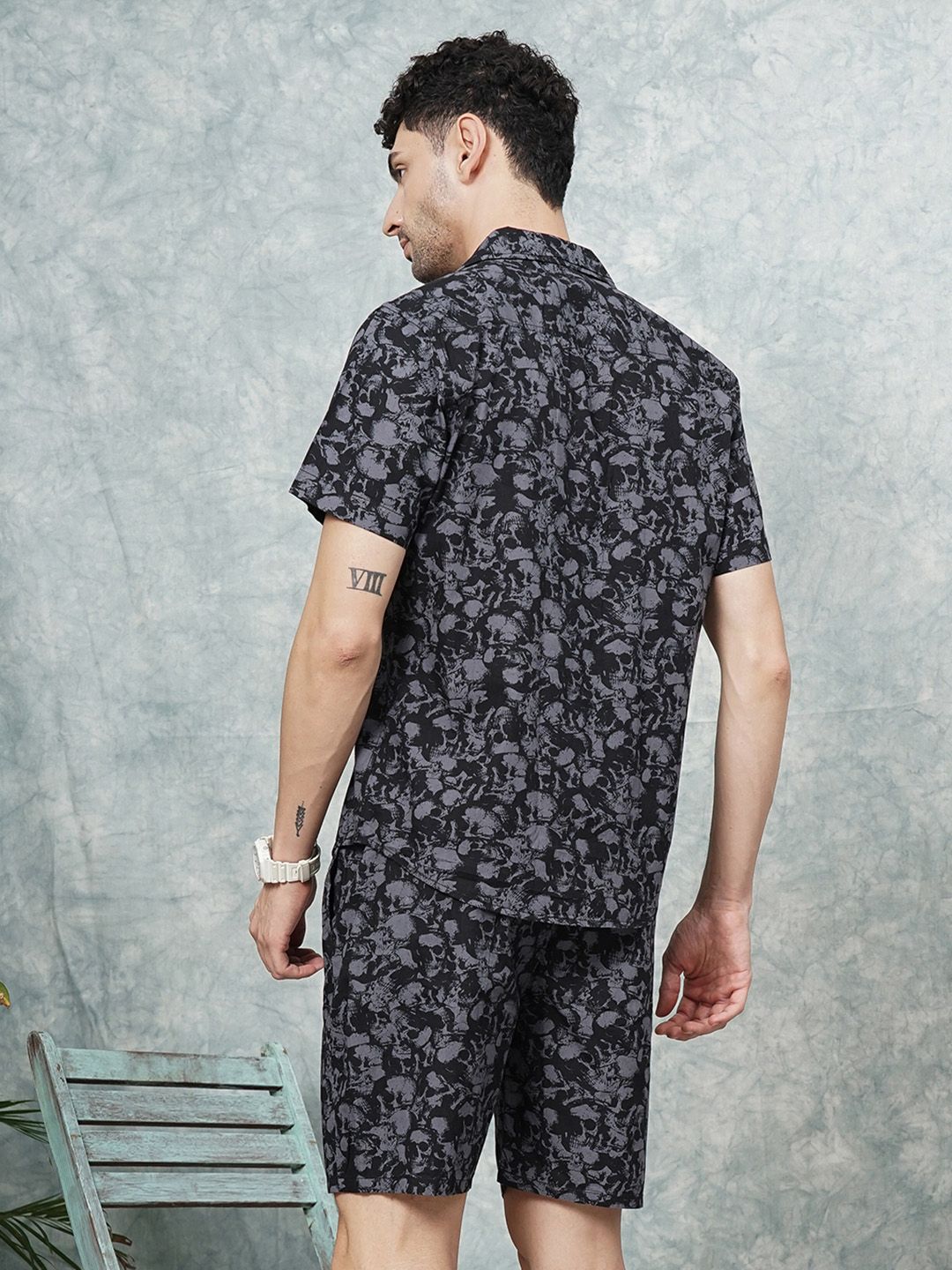 The Indian Garage Co Men Abstract Printed Pure Cotton Night suit