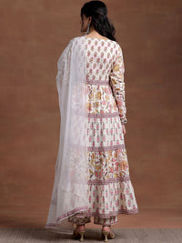 Libas Floral Printed Tiered Mirror Work Pure Cotton Kurta with Palazzos & With Dupatta