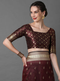 Mitera Brown & Gold-Coloured Ethnic Motifs Woven Design Silk Blend Banarasi Saree