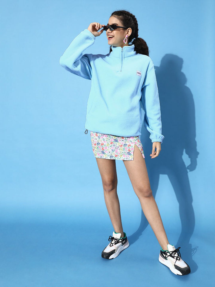 STREET 9 Women Alluring Turquoise Blue Solid Sweatshirt