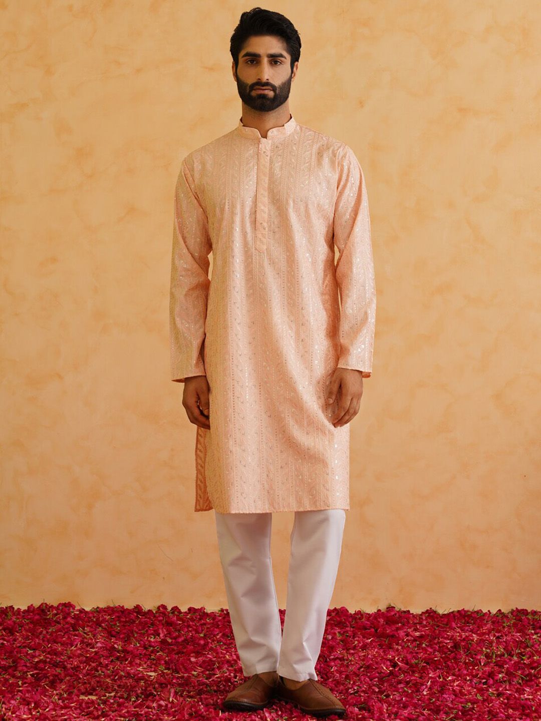 SOJANYA LUXE Ethnic Motifs Embroidered Mandarin Collar Sequined Straight Kurta