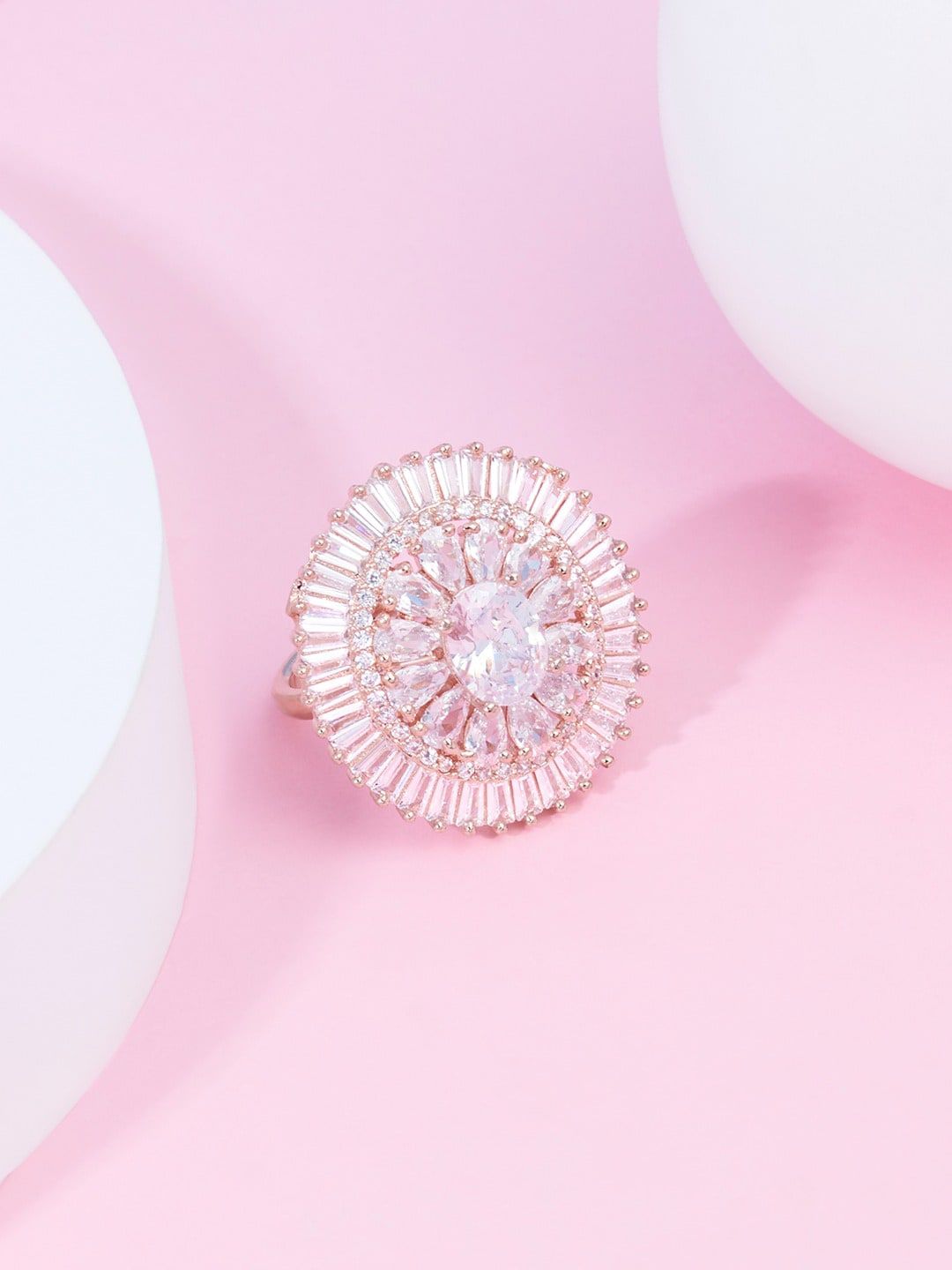 Cincin Jari Boleh Laras Zaveri Pearls Rose Saduran Emas CZ