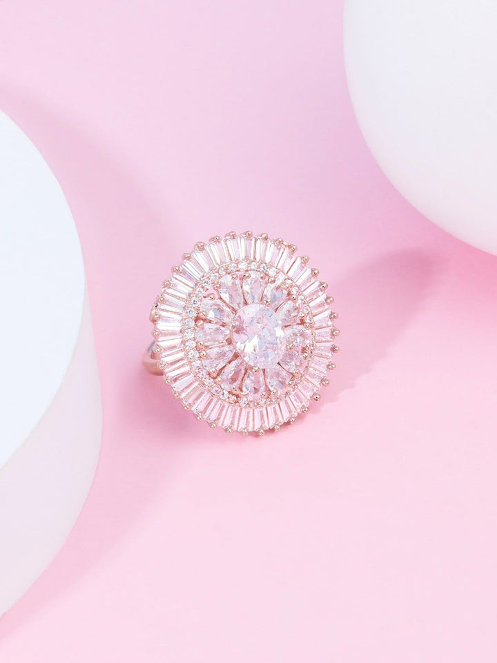Cincin Jari Boleh Laras Zaveri Pearls Rose Saduran Emas CZ