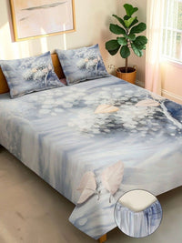 Moda Rapido X KLOTTHE Grey & White Floral 400 TC King Bedsheet with 2 Pillow Covers
