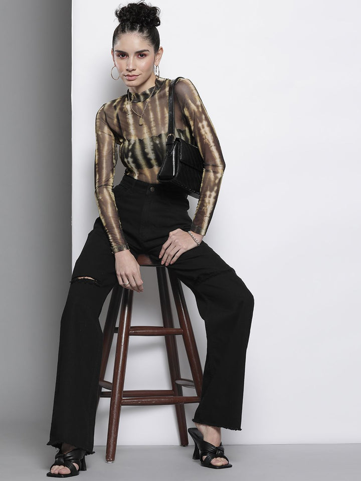 SASSAFRAS Black Comfort Straight Fit High-Rise Cotton Slash Knee Jeans