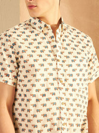 DENNISON Smart Ethnic Motifs Printed Spread Collar Cotton Oversized Lightweight Shirt