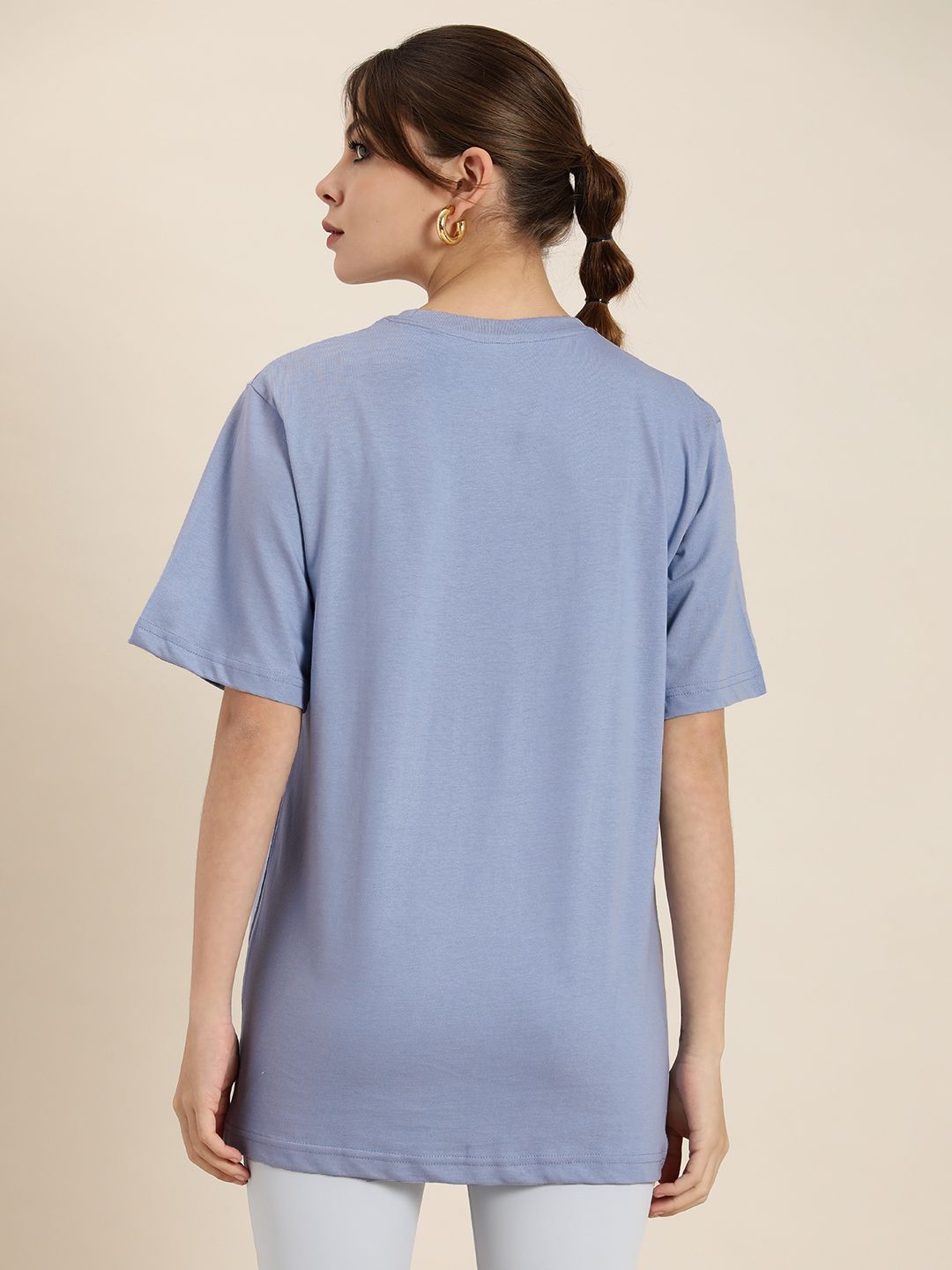 DILLINGER Women Blue Printed Pure Cotton Loose Graphic Oversized T-Shirt