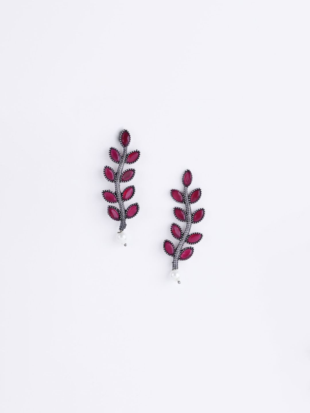 PANASH Silver-Plated Leaf Shaped Drop Earrings